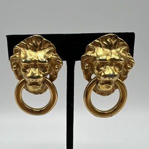 🎉HP🥳 Vintage KJL Lion Head Door Knocker Clip-On Earrings
